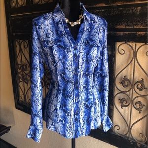 Blue python silk long sleeve shirt